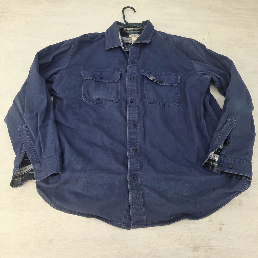 LL Bean Hurricane Shirt Mens L Flannel Lined Chore Jacket Shacket Blue Work
